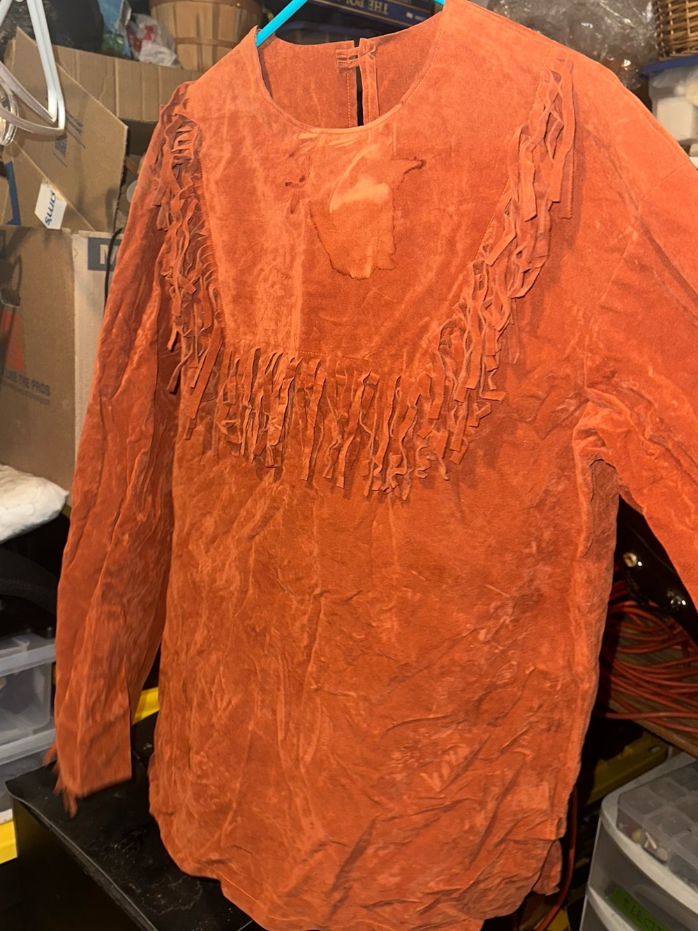 Fringed Suede-Look Tunic Top in Warm Orange